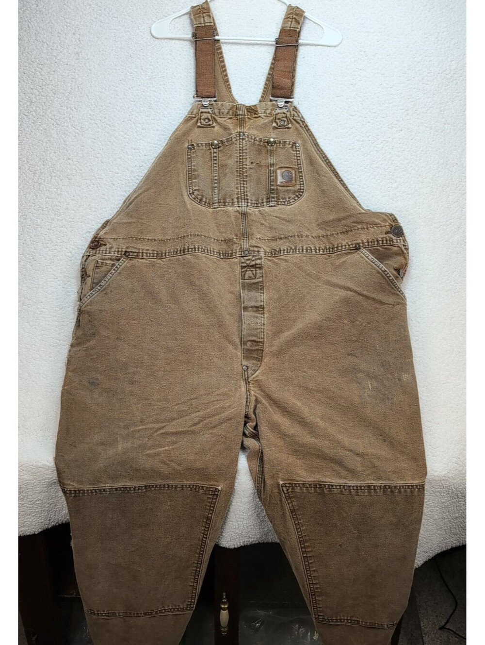 Carhartt Mens Brown Duck Bib Overalls Double Knee Workwear 50x30